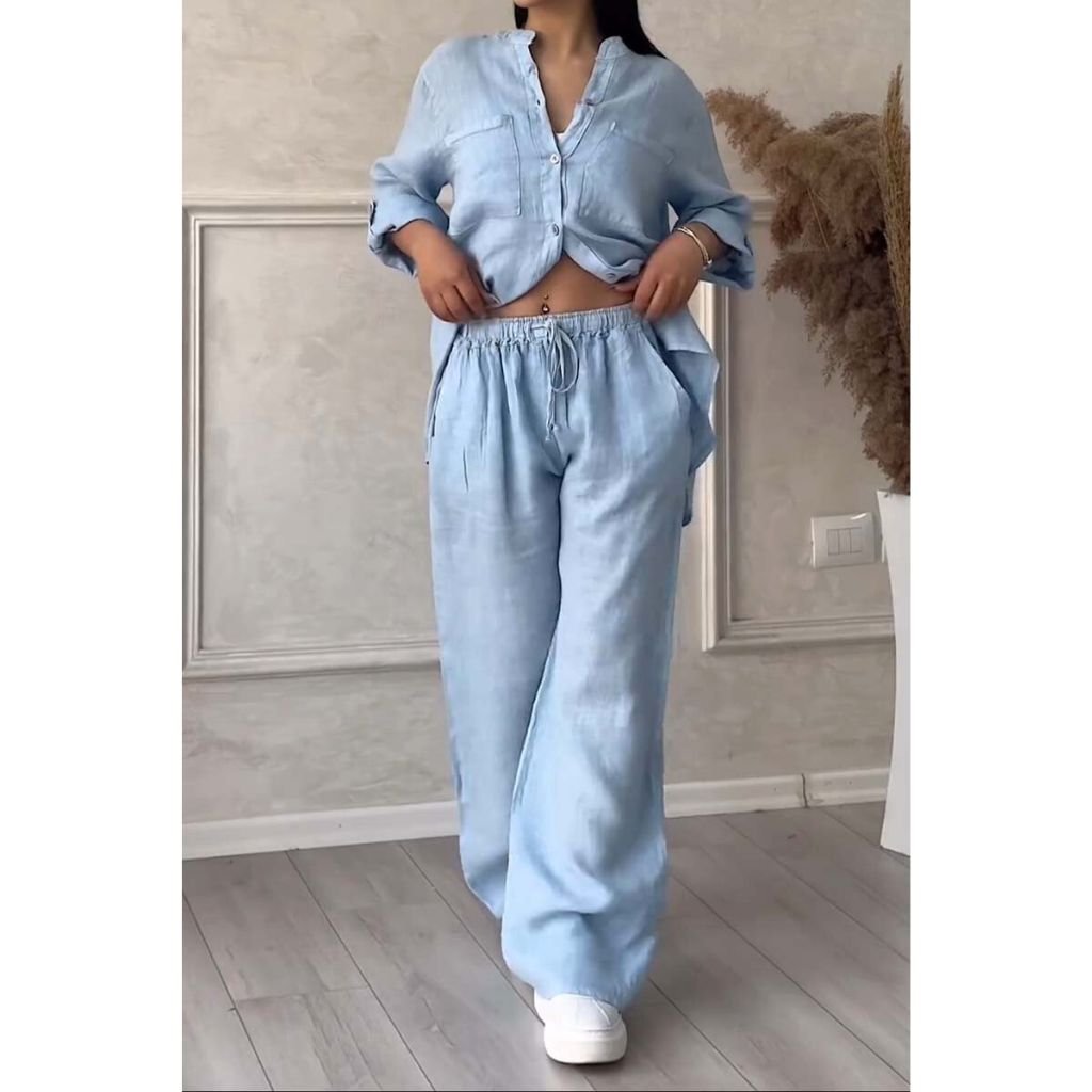 Connie | Two-piece set made of solid color cotton and linen