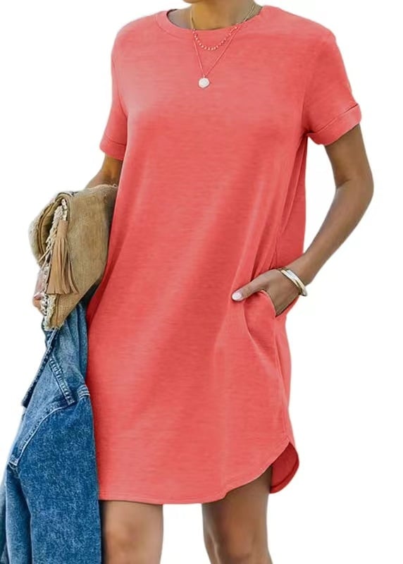 Casual Short Sleeve T-shirt Dress with Pockets