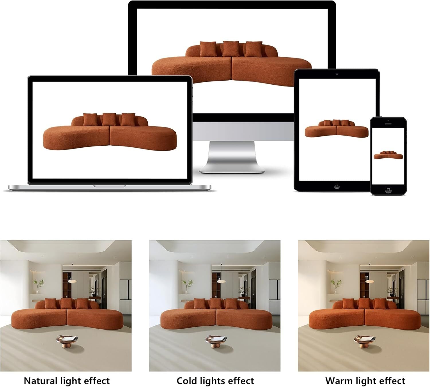 5 Seat Modern Curved Sectional Sofa No Assembly Require