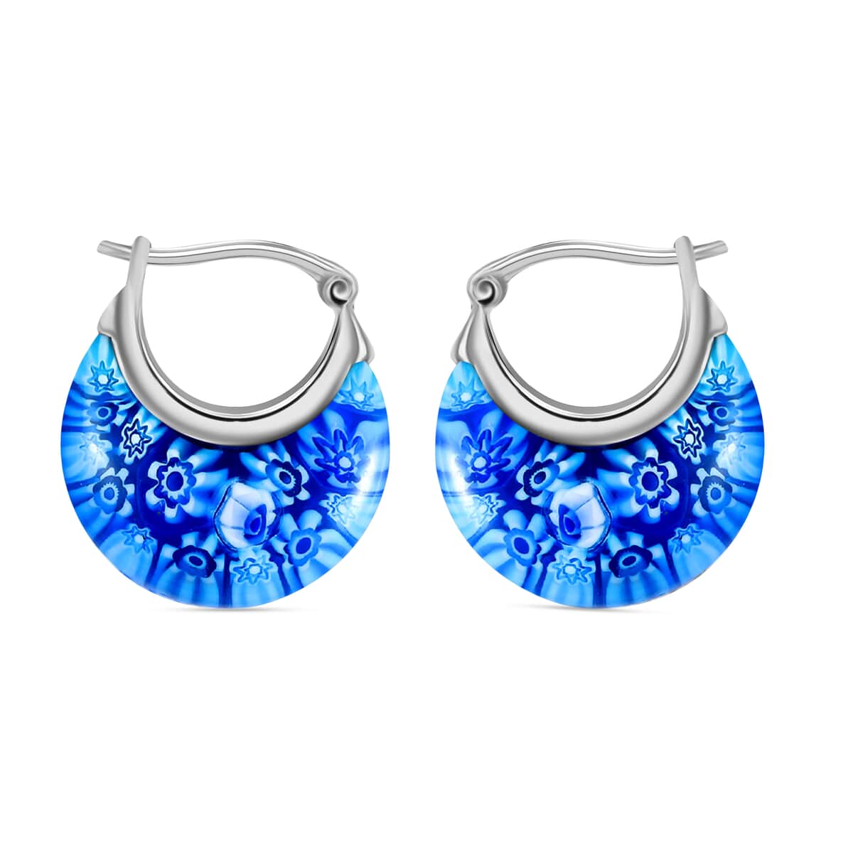 Blue Murano Style Basket Earrings in Stainless Steel