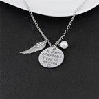 Angel Wing Necklace with Pearl - Engraved Round - "A piece of my heart lives in heaven"