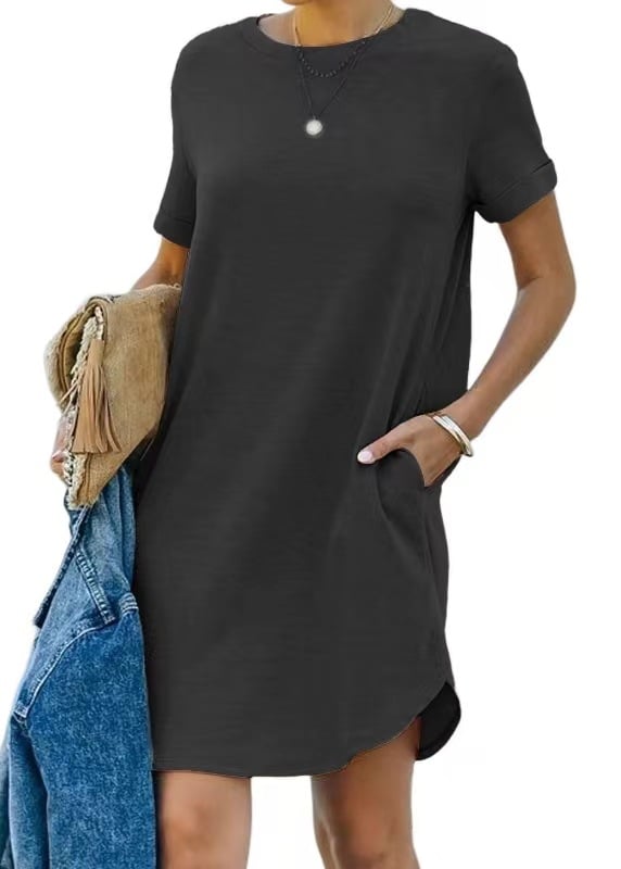 Casual Short Sleeve T-shirt Dress with Pockets