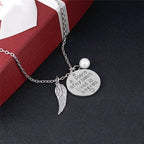 Angel Wing Necklace with Pearl - Engraved Round - "A piece of my heart lives in heaven"