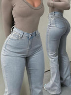 Bootcut Women Jeans Solid Color High Slim Fit Waist Stretch Casual Versatile