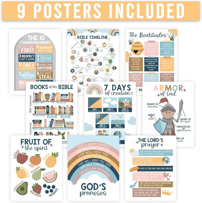 CHRISTIAN POSTERS FOR KIDS - 9 POSTERS INCLUDED