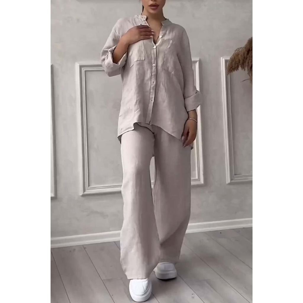 Connie | Two-piece set made of solid color cotton and linen