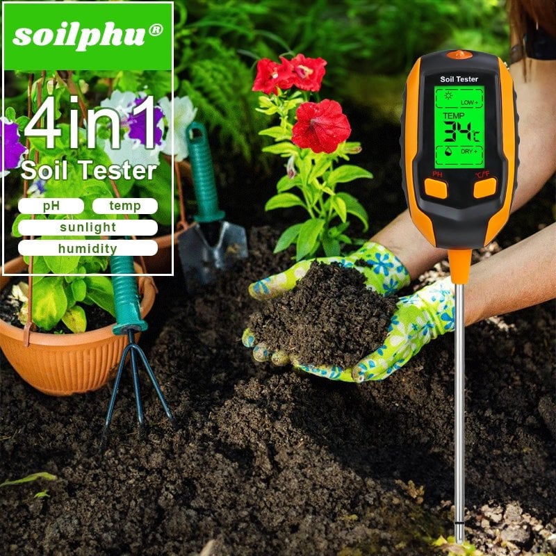 2025 Newly Upgraded Digital 4-in-1 Soil Test Meter, large LCD screen, probe accurately quick measure