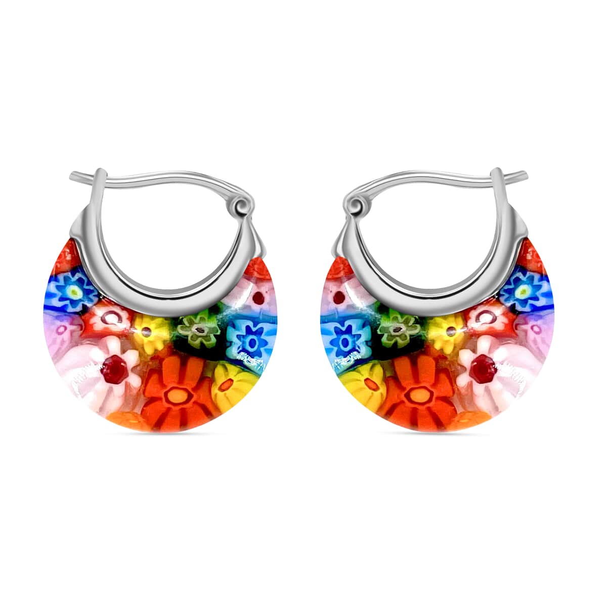 Blue Murano Style Basket Earrings in Stainless Steel