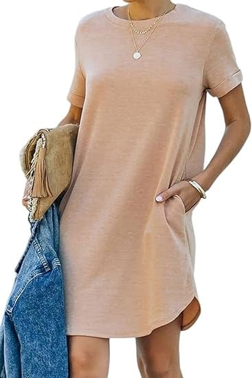 Casual Short Sleeve T-shirt Dress with Pockets