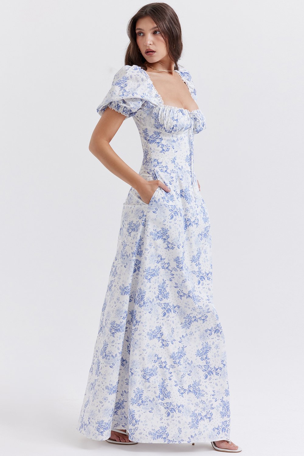 BLUE PRINT PUFF SLEEVE SUNDRESS