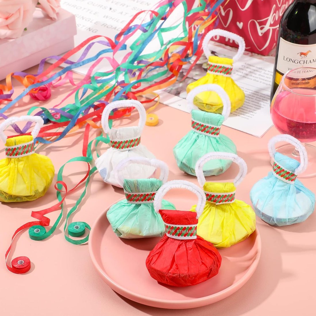 Colorful Hand Held Streamer No Mess Paper Crackers