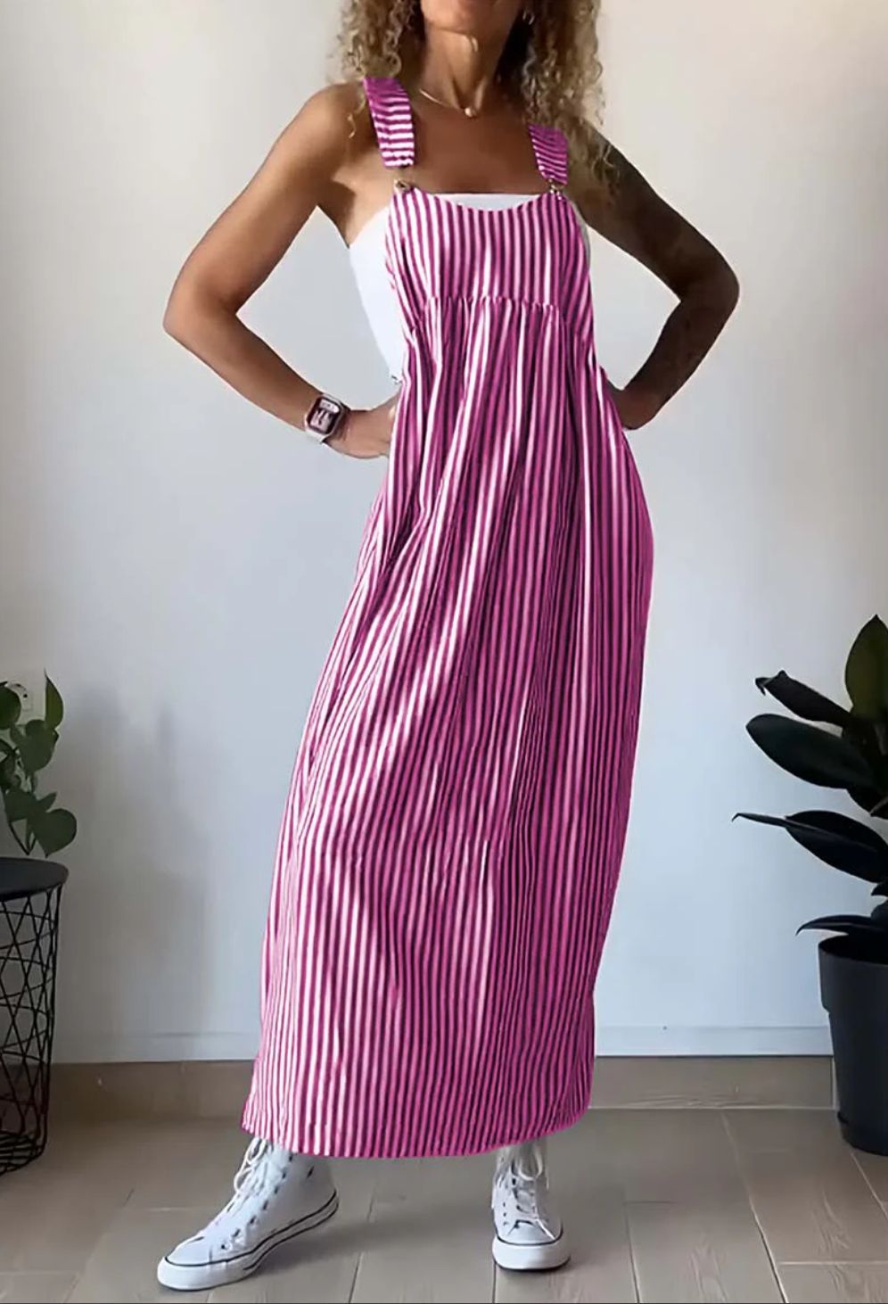 Casual striped suspender dress
