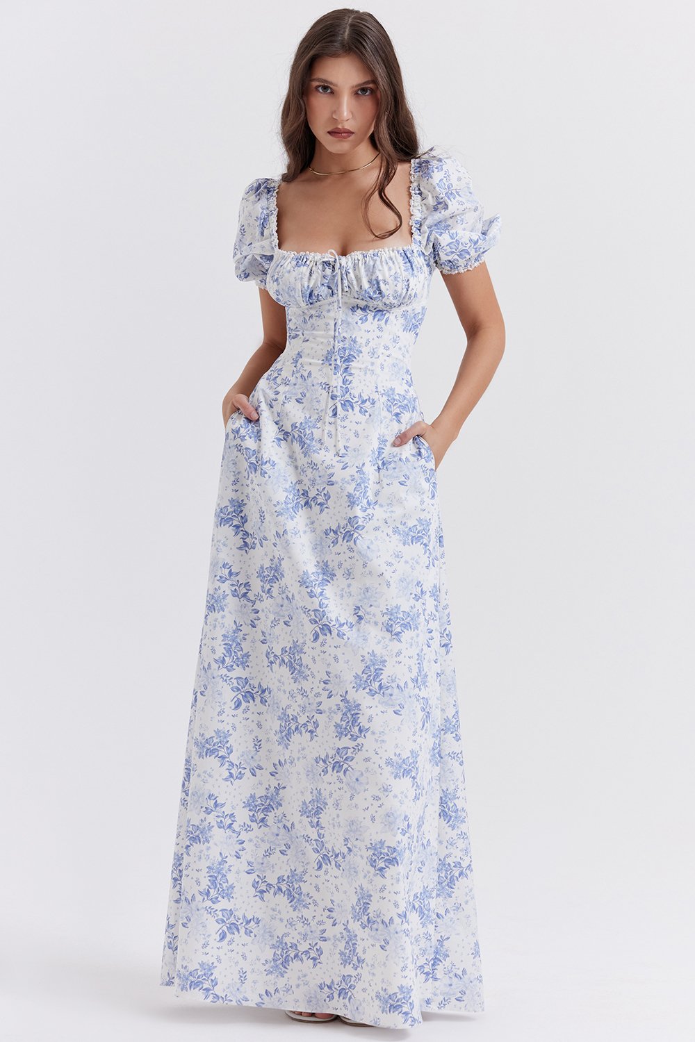 BLUE PRINT PUFF SLEEVE SUNDRESS