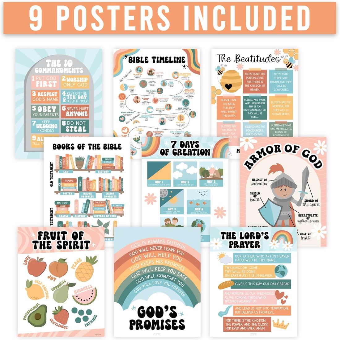 CHRISTIAN POSTERS FOR KIDS - 9 POSTERS INCLUDED