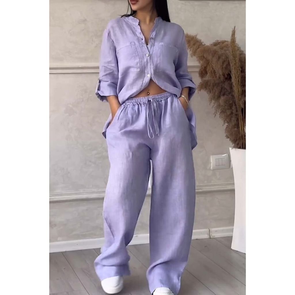 Connie | Two-piece set made of solid color cotton and linen