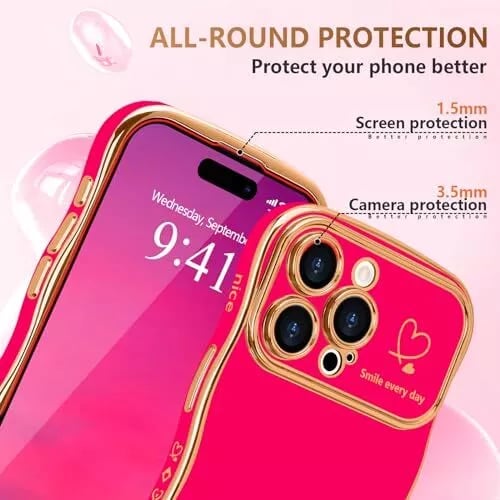 (🔥Last Day 60% OFF) - Stylish Wave Edged Electroplated Heart Lens Protector Anti-Drop Case for iPhone