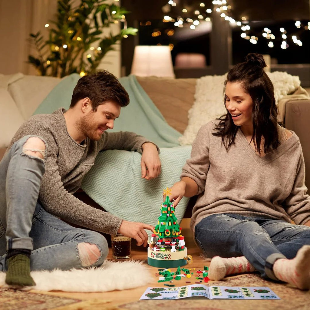 Christmas tree music box built with 361 building blocks