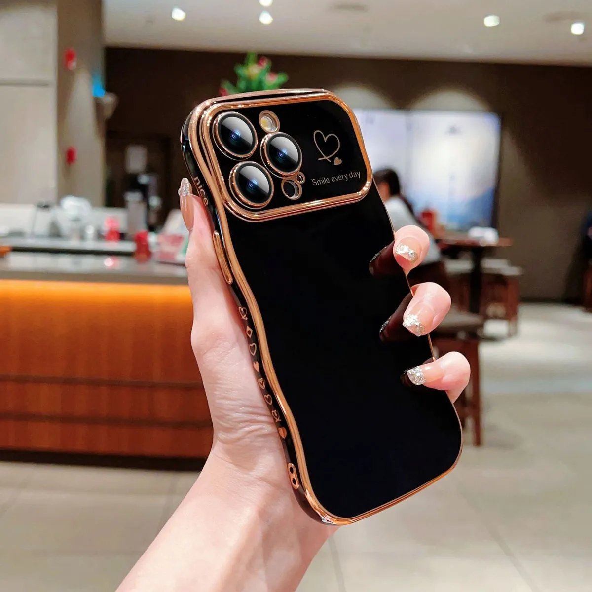 (🔥Last Day 60% OFF) - Stylish Wave Edged Electroplated Heart Lens Protector Anti-Drop Case for iPhone