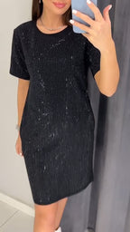Casual Rhinestone Double Pocket Dress