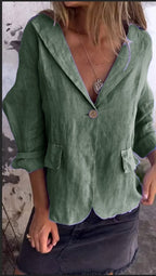 Cotton and Linen Casual Lapel Single-button Thin Coat