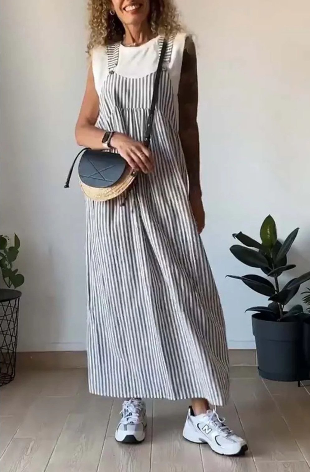 Casual striped suspender dress