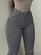Bootcut Women Jeans Solid Color High Slim Fit Waist Stretch Casual Versatile