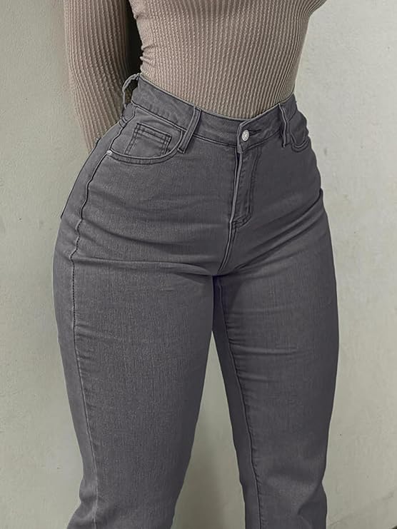 Bootcut Women Jeans Solid Color High Slim Fit Waist Stretch Casual Versatile
