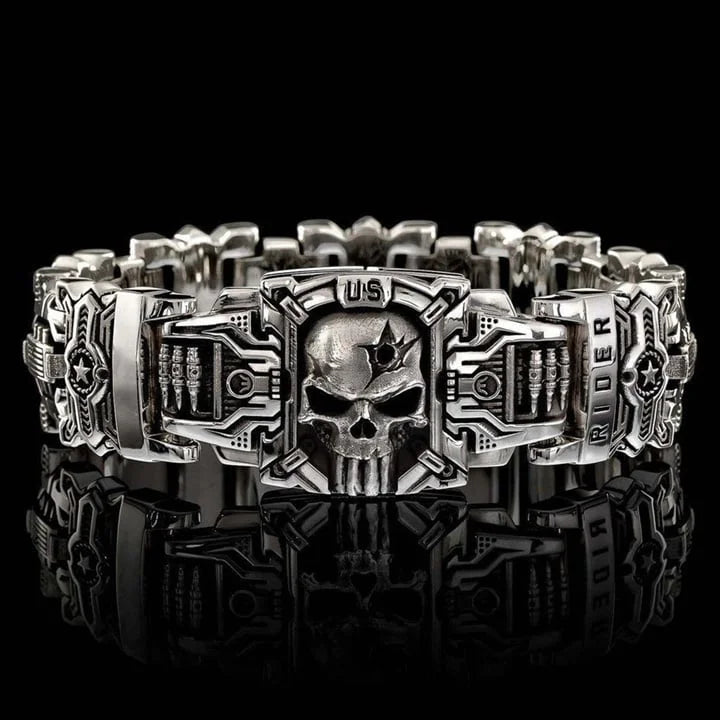 Armed Forces Destiny Struggle Skull Interlock Silver Bracelet