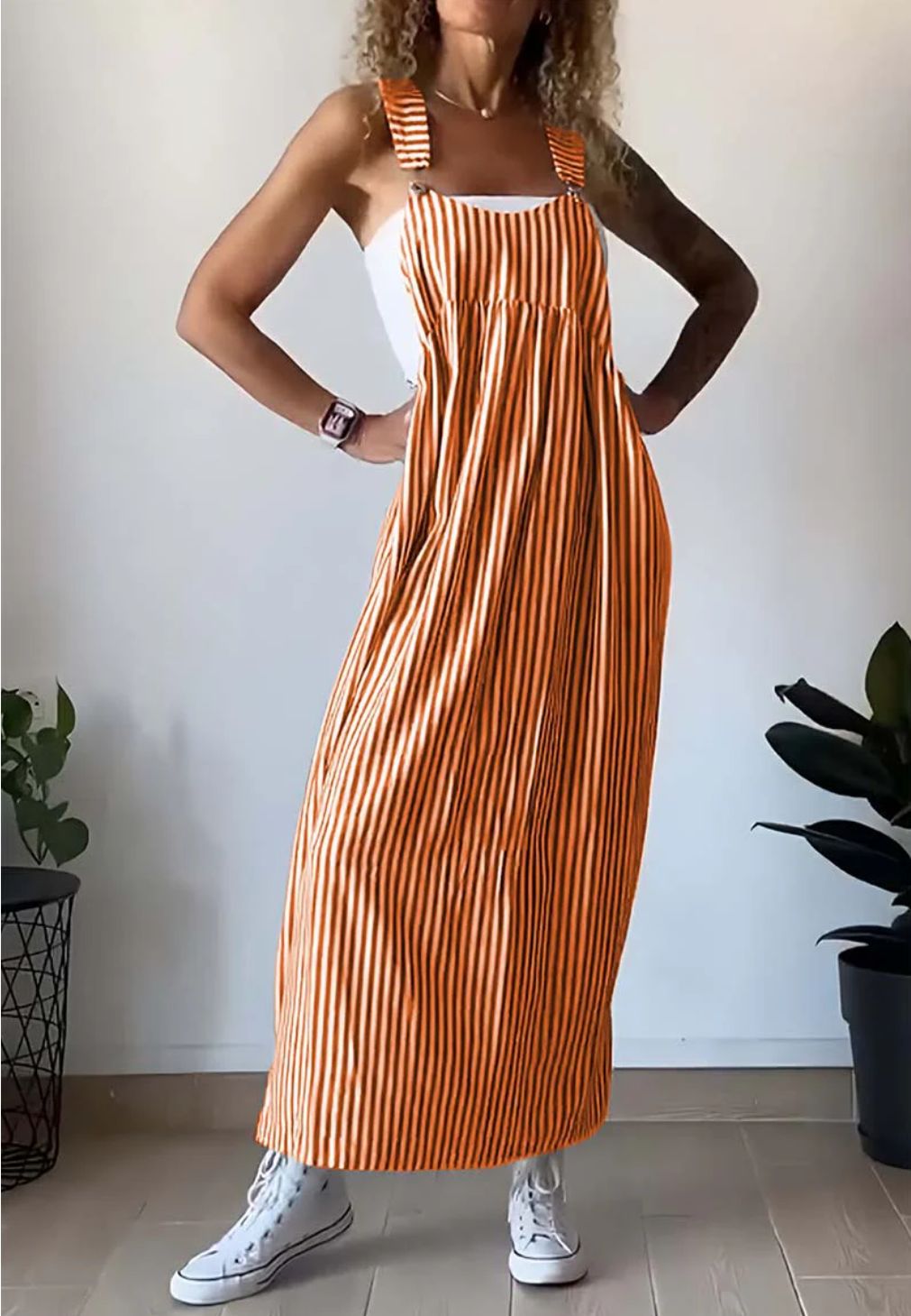 Casual striped suspender dress