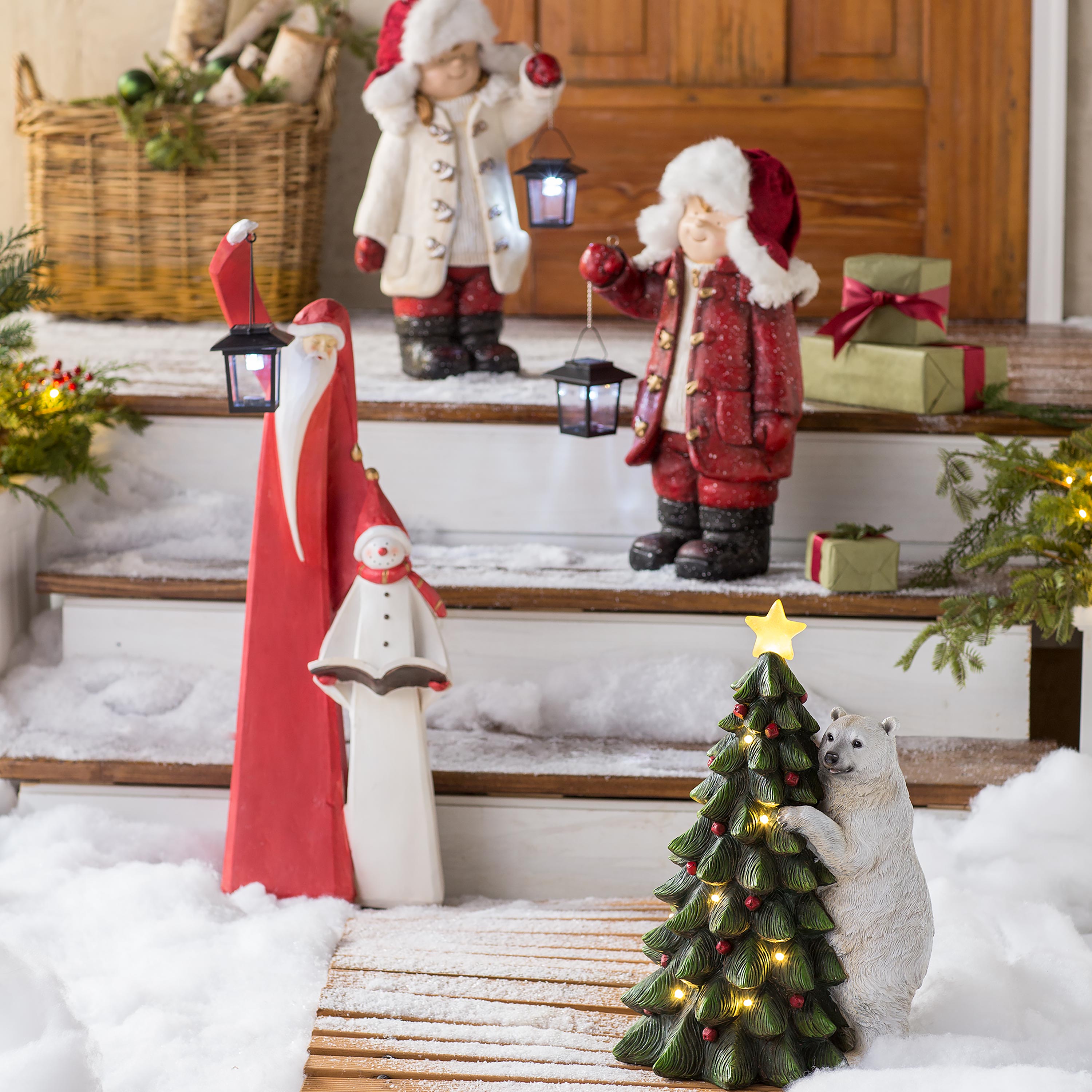 Children with Solar Lantern Figurines, Set of 2