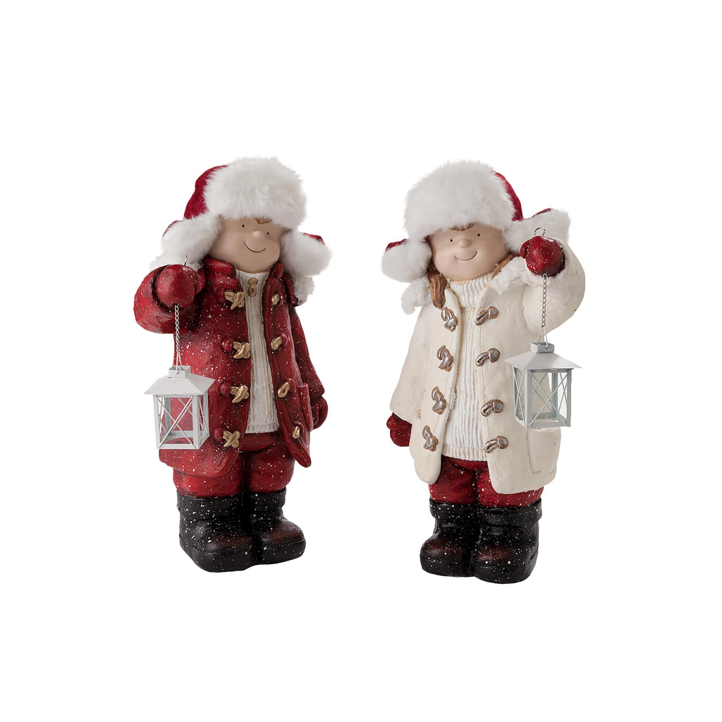 Children with Solar Lantern Figurines, Set of 2