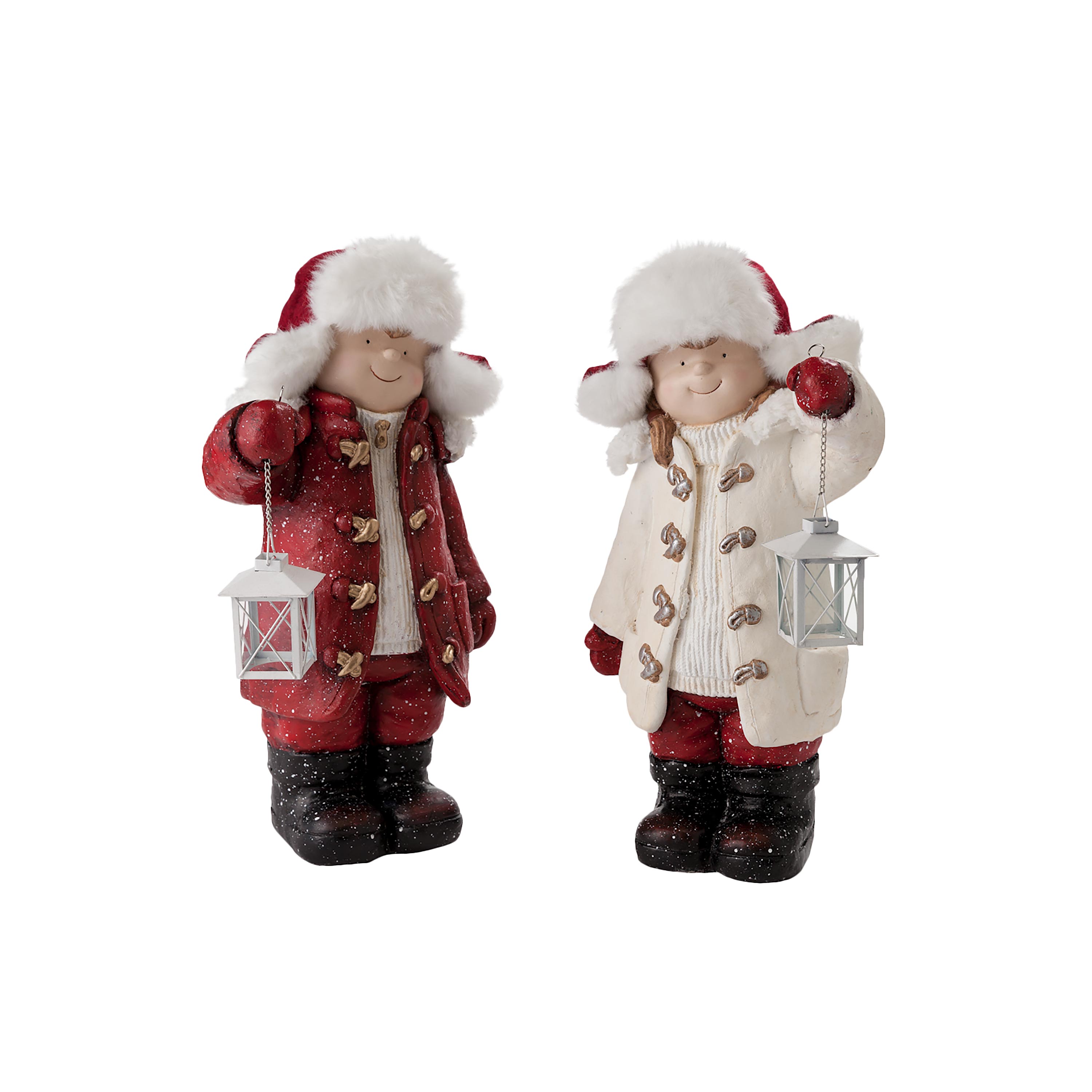 Children with Solar Lantern Figurines, Set of 2