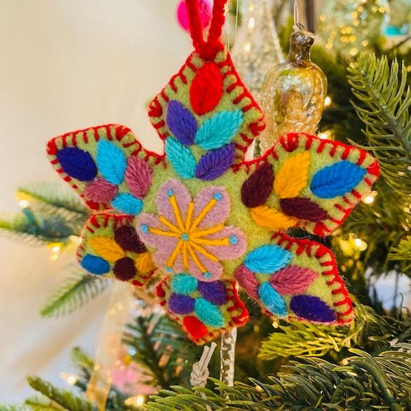 Colorful Snowflake Embroidered Wool Christmas Ornament