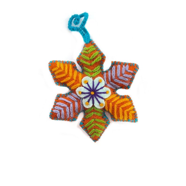Colorful Snowflake Embroidered Wool Christmas Ornament