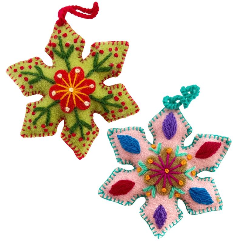 Colorful Snowflake Embroidered Wool Christmas Ornament