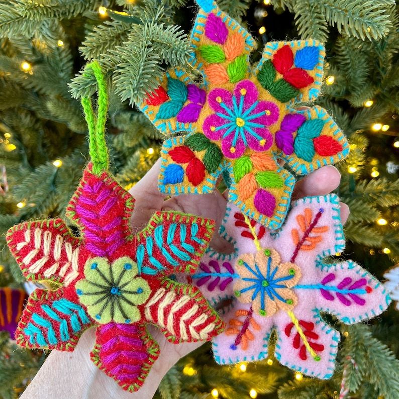 Colorful Snowflake Embroidered Wool Christmas Ornament