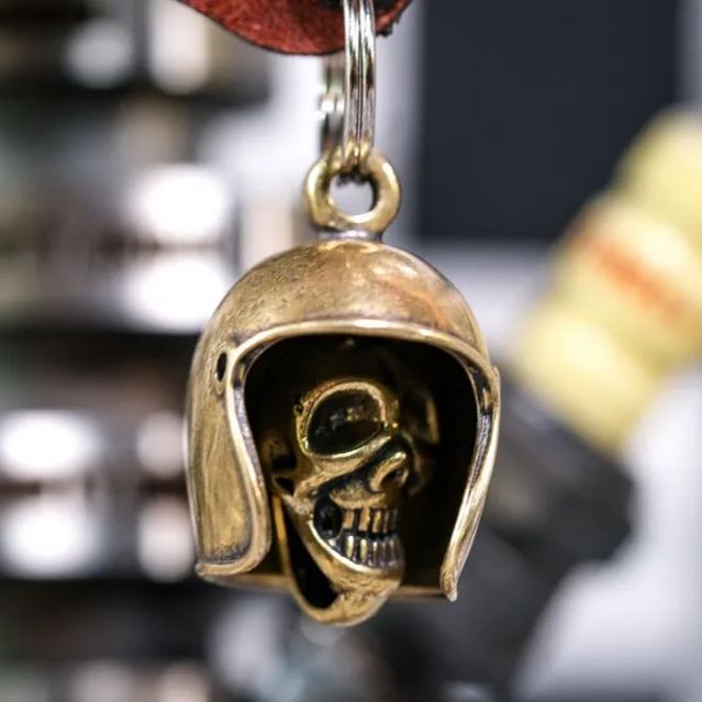 Brass Skull Motorcycle Guardian Gremlin Bell Hanger
